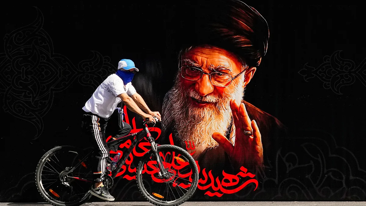 A portrait of late Iranian Supreme Leader Ayatollah Ali Khamenei on a Tehran street, 3 July