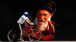 A portrait of late Iranian Supreme Leader Ayatollah Ali Khamenei on a Tehran street, 3 July
