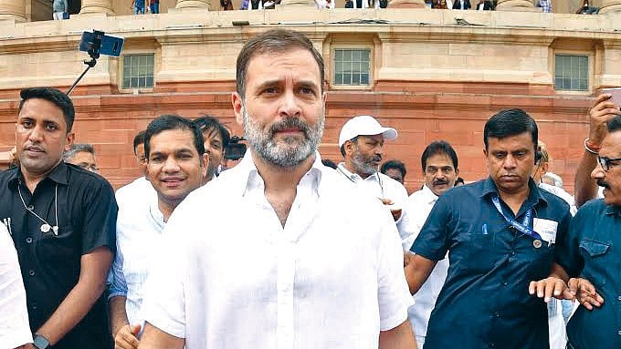 Rahul Gandhi in front of Parliament (file photo)