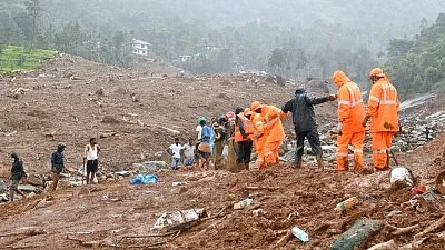 Rescue operation underway at the Wayanad mudslide site.