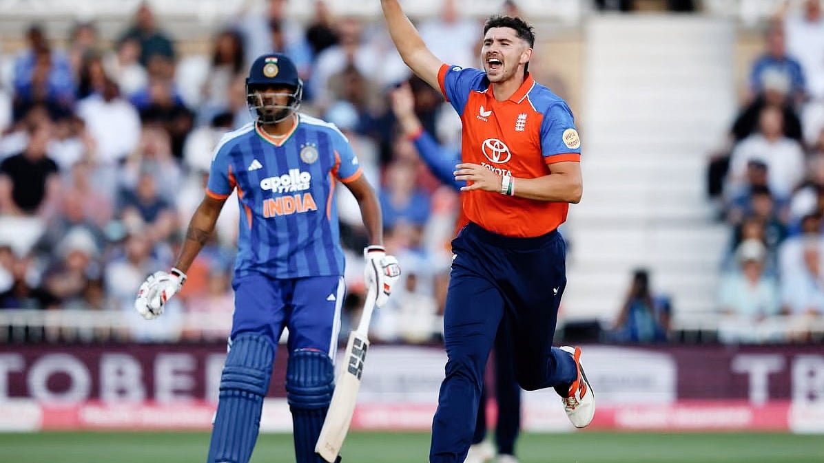 Josh Tongue after dismissing Shivam Dube in Trent Bridge