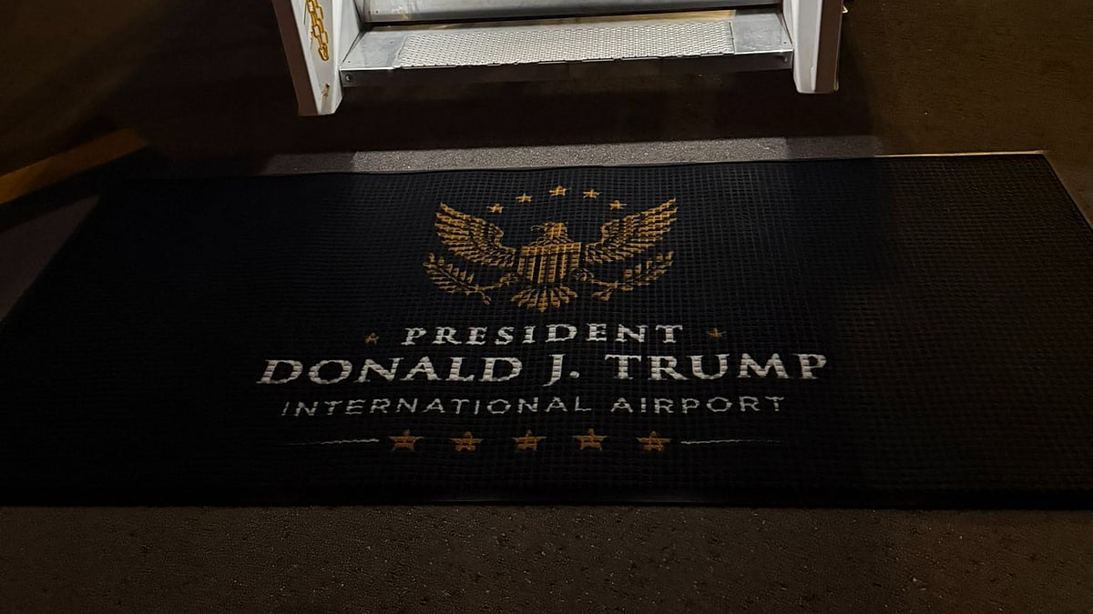 Trump Force One touches down at the newly renamed Trump International Airport.