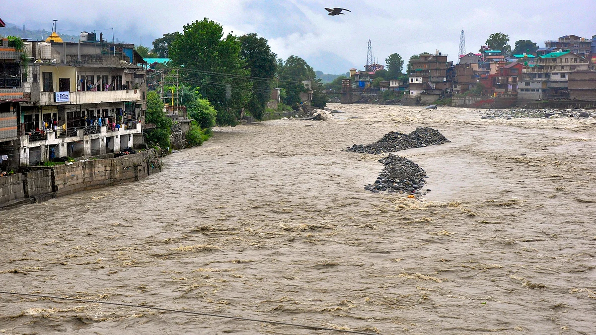 I Kully, a view of the swollen Beas after its water level rose following heavy rainfall