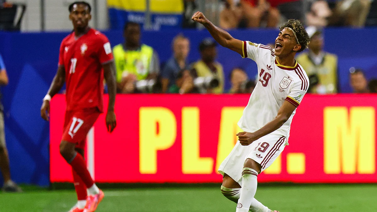 Lamine Yamal reacts after the round of 16 match against Portugal on 6 July