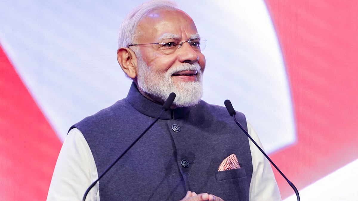 Prime Minister Narendra Modi addresses a gathering in New Zealand, 11 July