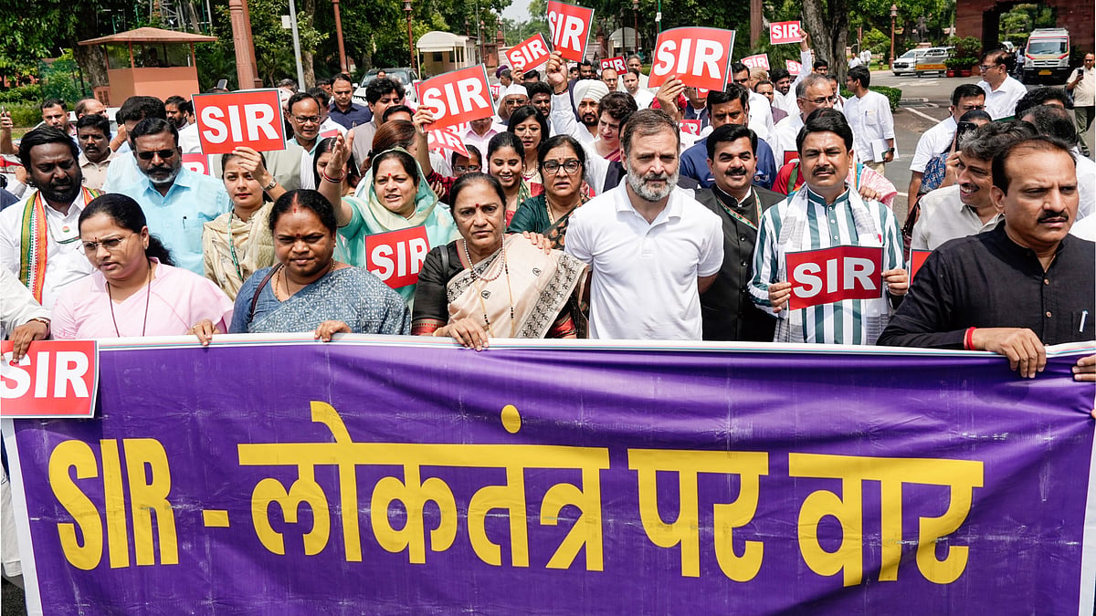 File photo of an INDIA bloc protest against SIR on 25 July 2025