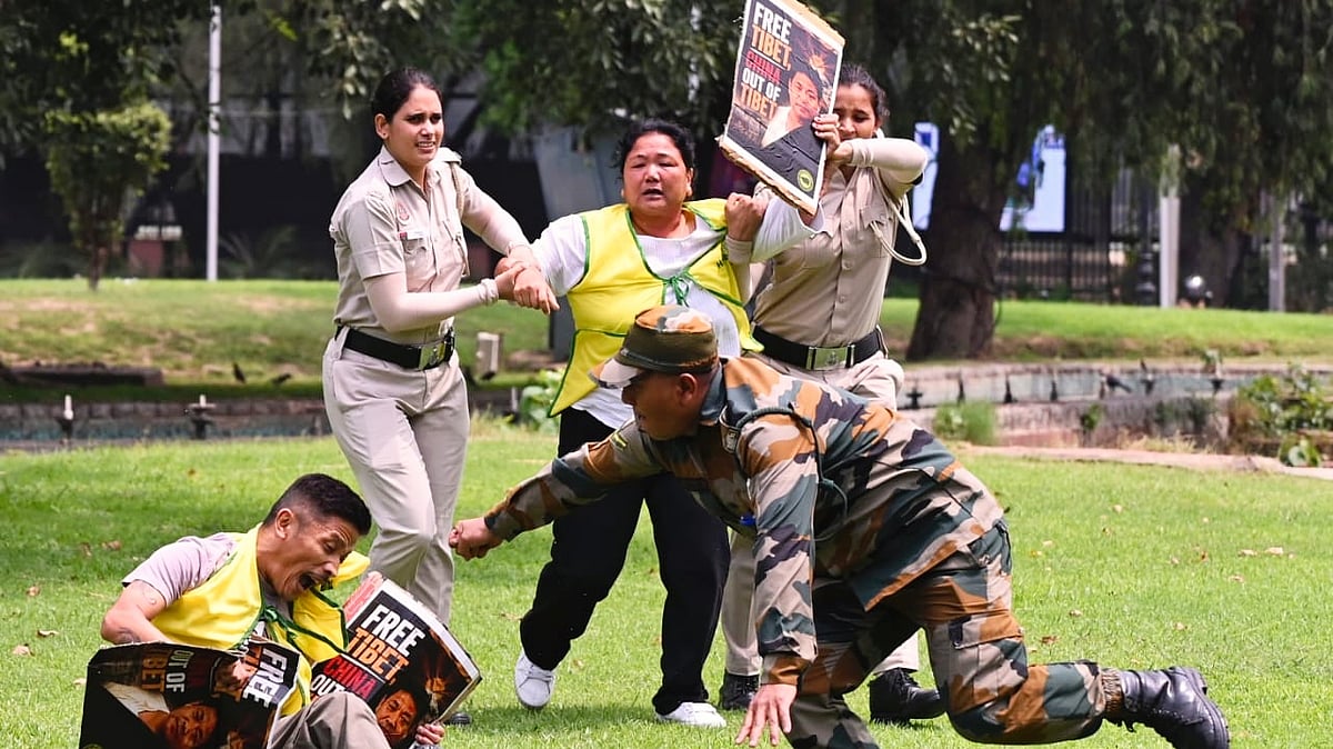 A Tibetan Youth Congress protest outside Delhi's Chinese embassy against the Ethnic Unity Law, 7 July