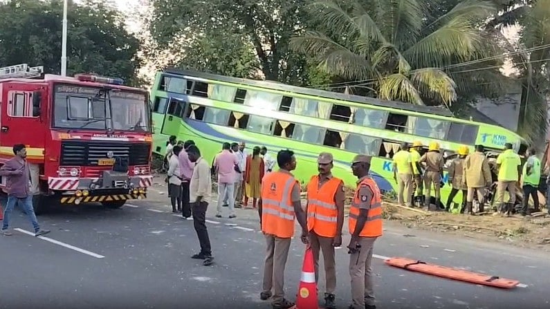 Officials inspect the accident site in Madurai district.
