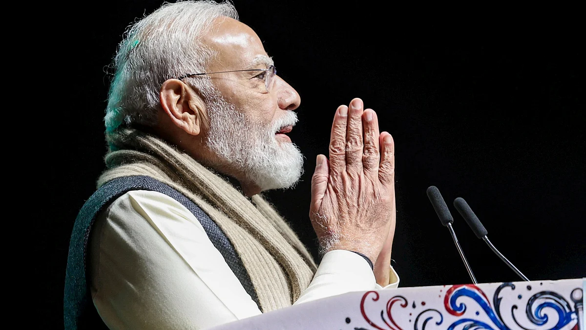 Narendra Modi addresses an Indian community event, in Auckland, New Zealand.