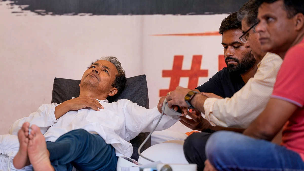 Sonam Wangchuk during a hunger strike in New Delhi. 