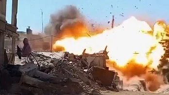 Screengrab of an explosion that rocked Gaza