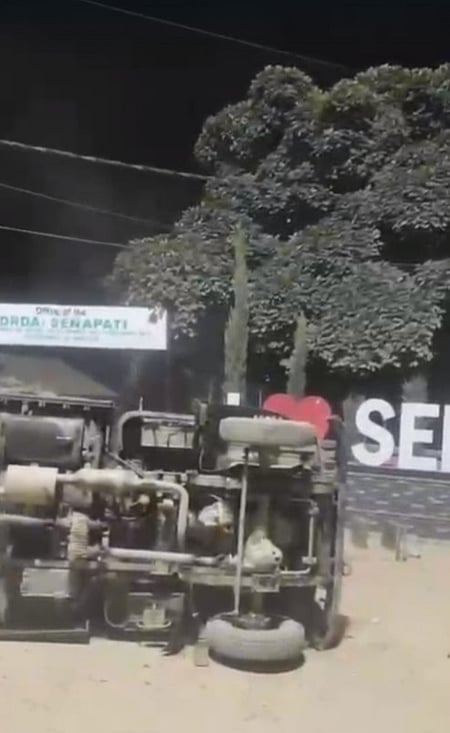 Damaged military vehicles