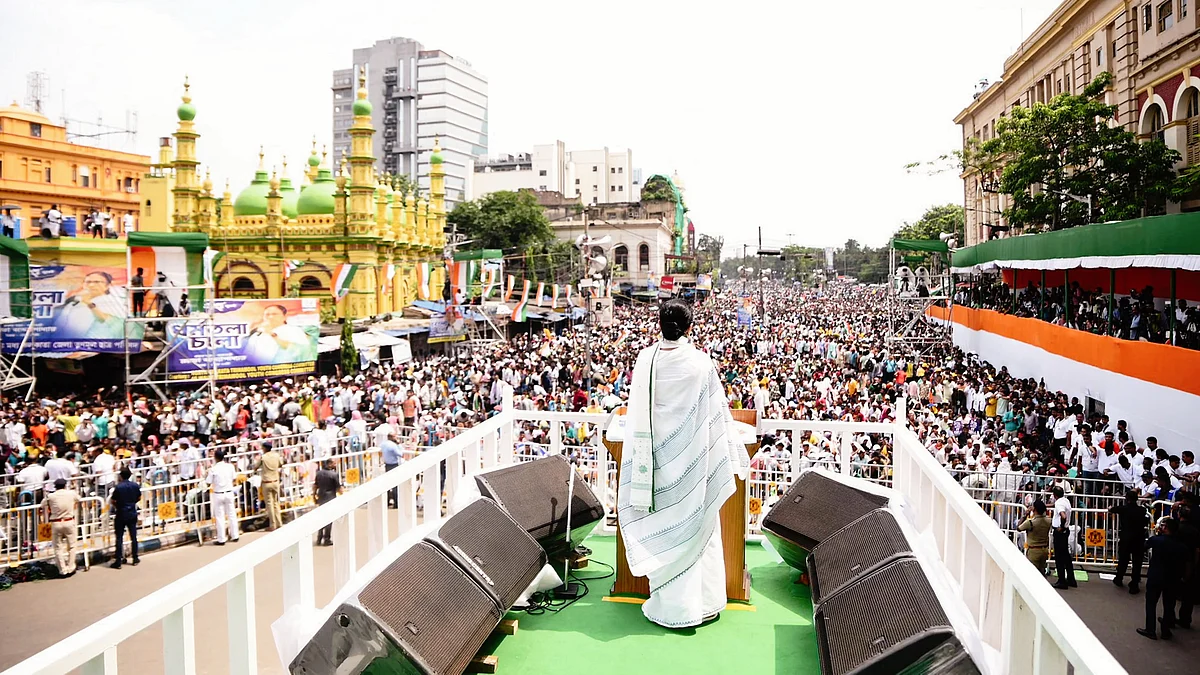 Mamata Banerjee at the 2025 Martyrs' Day rally in Kolkata