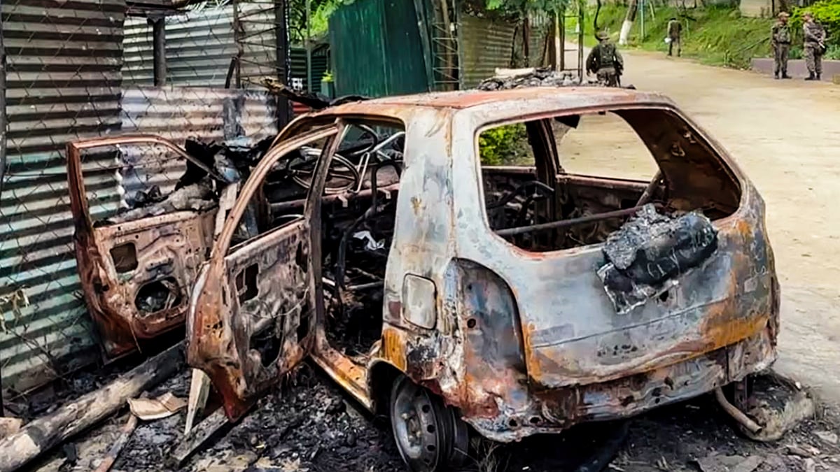 The aftermath of an attack on an Assam Rifles camp after a search operation in Senapati district, 15 July