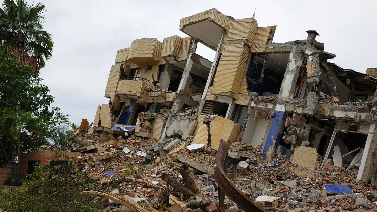 Rubble of a collapsed building in Venezuela.