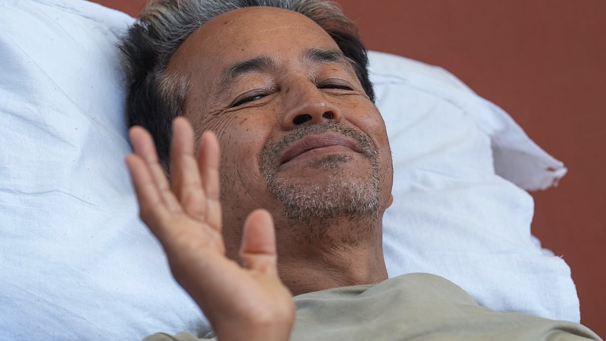 Sonam Wangchuk on a hunger strike at Jantar Mantar in New Delhi.