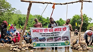 Security officials at the banks of the Barana river as the 15-day protest.