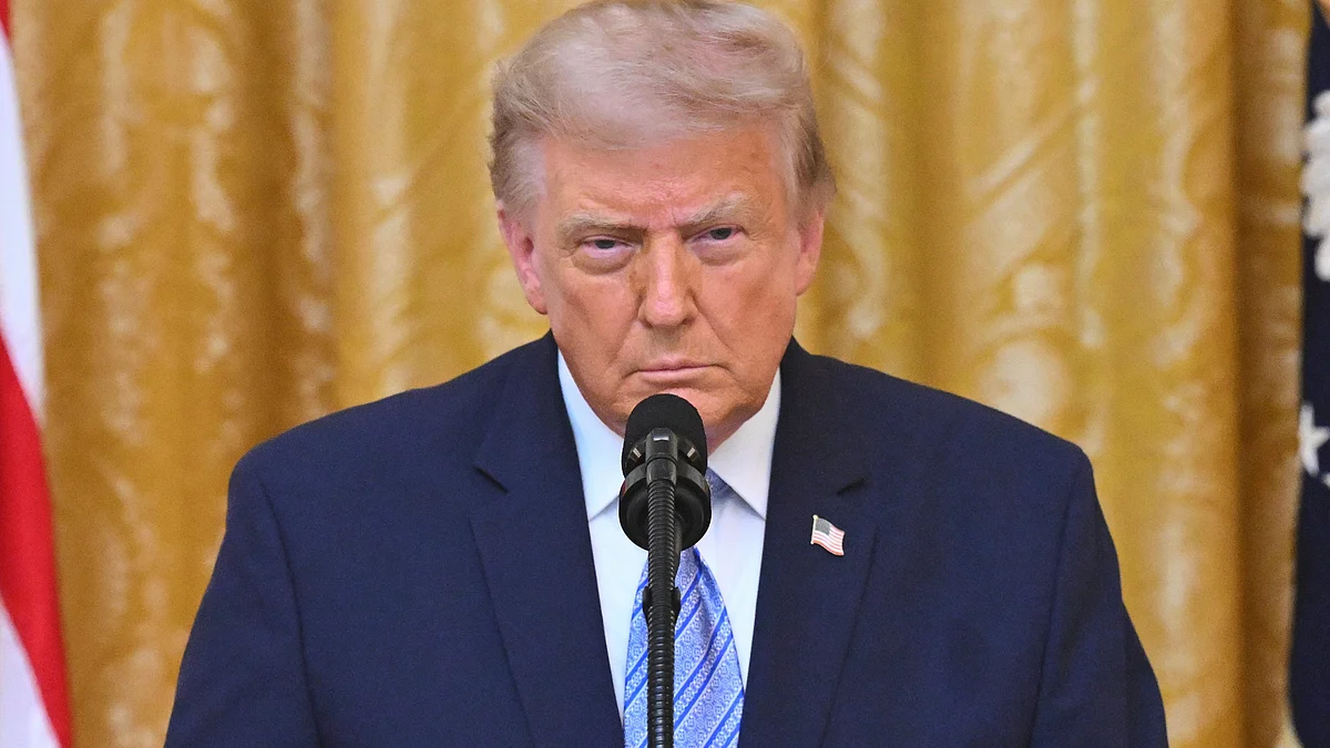 Donald Trump speaks in the East Room of the White House in Washington.