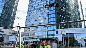 Building damaged in drone attack in Moscow.