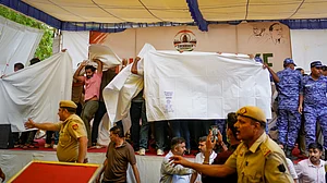 Security personnel keep vigil as fasting activist Sonam Wangchuk is shifted to a Delhi hospital.