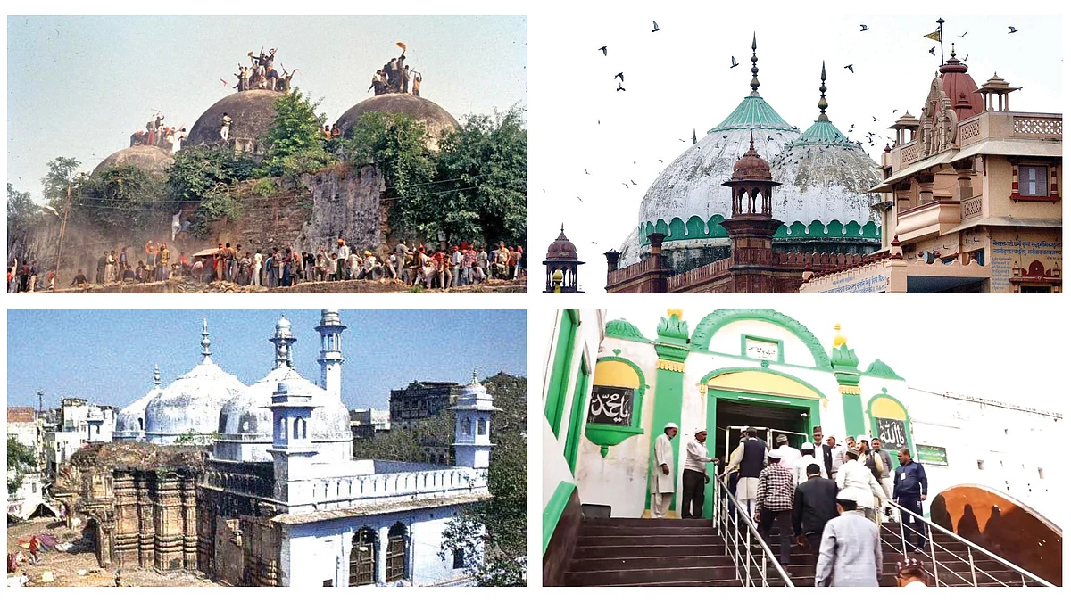 Clockwise: Babri, Mathura, Gyanvapi, Sambhal