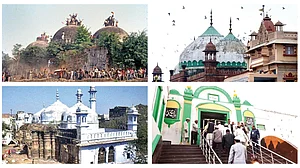 Clockwise: Babri, Mathura, Gyanvapi, Sambhal