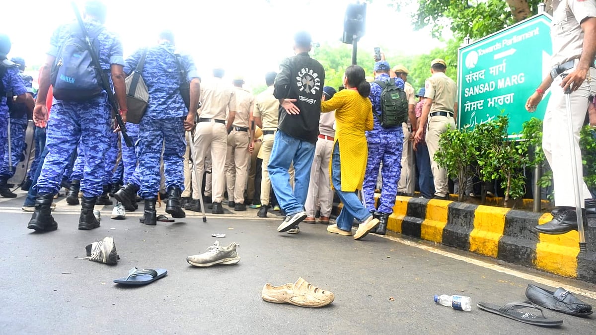 The scene on Sansad Marg (Parliament Street) during the clashes