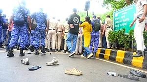 The scene on Sansad Marg (Parliament Street) during the clashes