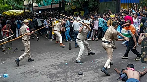 The march was stopped near Parliament Street.