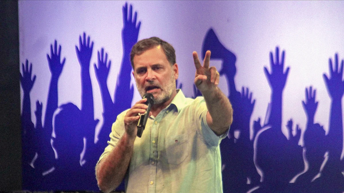 Rahul Gandhi addresses a gathering in Dehradun.
