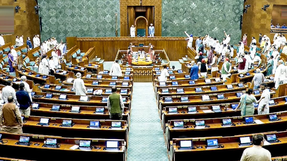 Opposition leaders stage a protest in the Lok Sabha during the Monsoon session. 