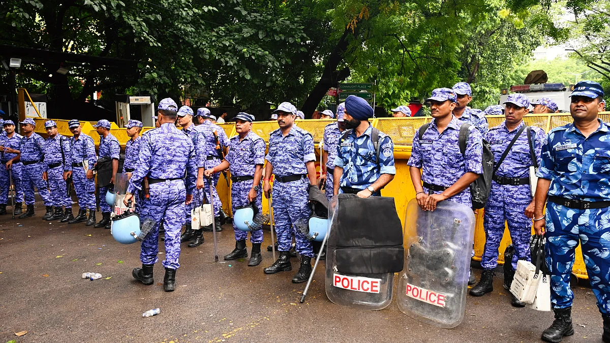 Security arrangements at Jantar Mantar on 21 July, the day after the Delhi protests