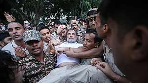 Leader of Opposition Rahul Gandhi being removed from outside PM's residence