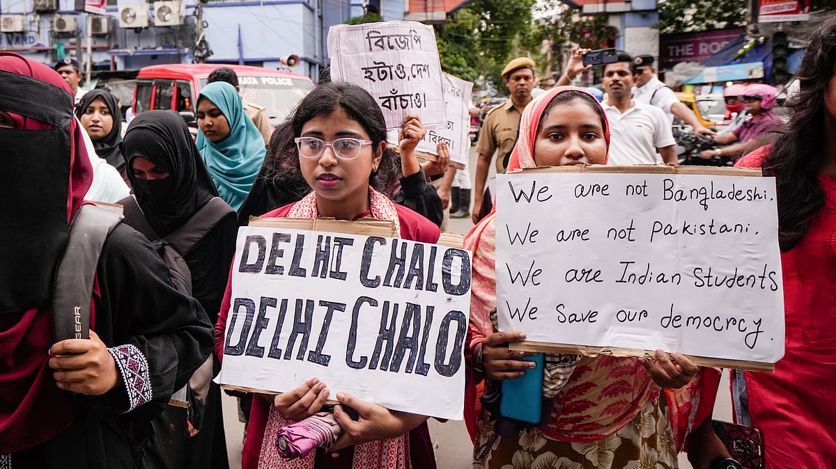 Aliah University students at a protest rally against police action on students in Delhi, 23 July