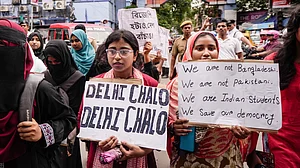 Aliah University students at a protest rally against police action on students in Delhi, 23 July
