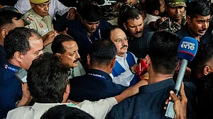 Union ministers J.P. Nadda and Jitendra Singh leave after the meeting, 24 July