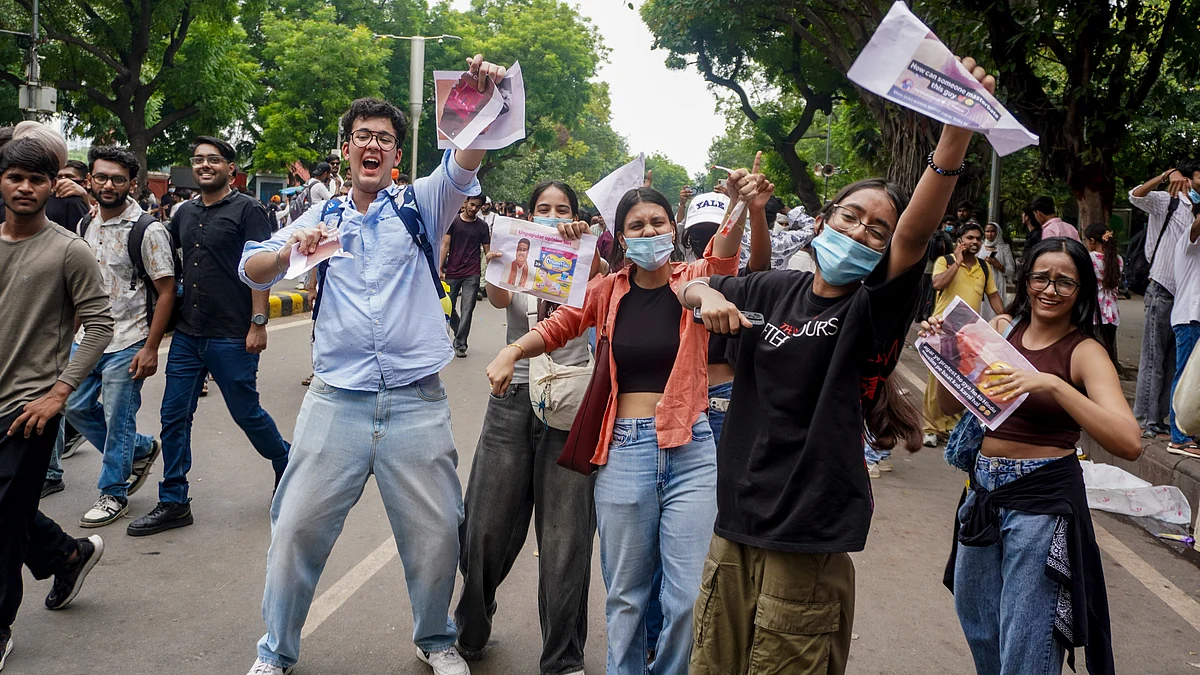 CJP supporters during a protest over examination irregularities at Jantar Mantar in New Delhi.