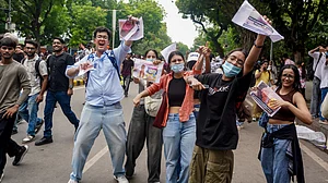 CJP supporters during a protest over examination irregularities at Jantar Mantar in New Delhi.