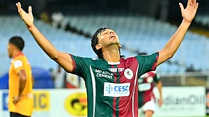 Sahal celebrates his goal for Mohun Bagan in the Kolkata Derby