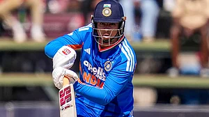 Vaibhav Sooryavanshi in action during the third T20I against Zimbabwe in Harare.