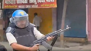 A Bihar cop with AK47 rifle.