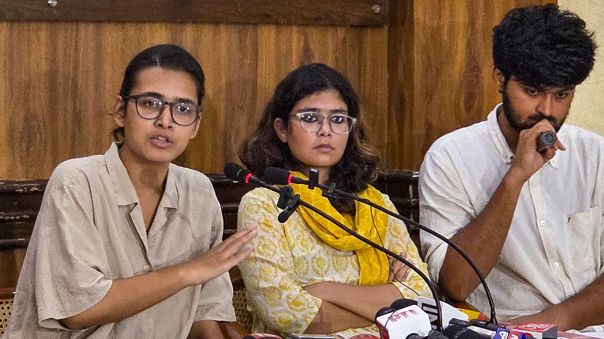 National president of AISA Neha Bora at a press conference in New Delhi on 28 July