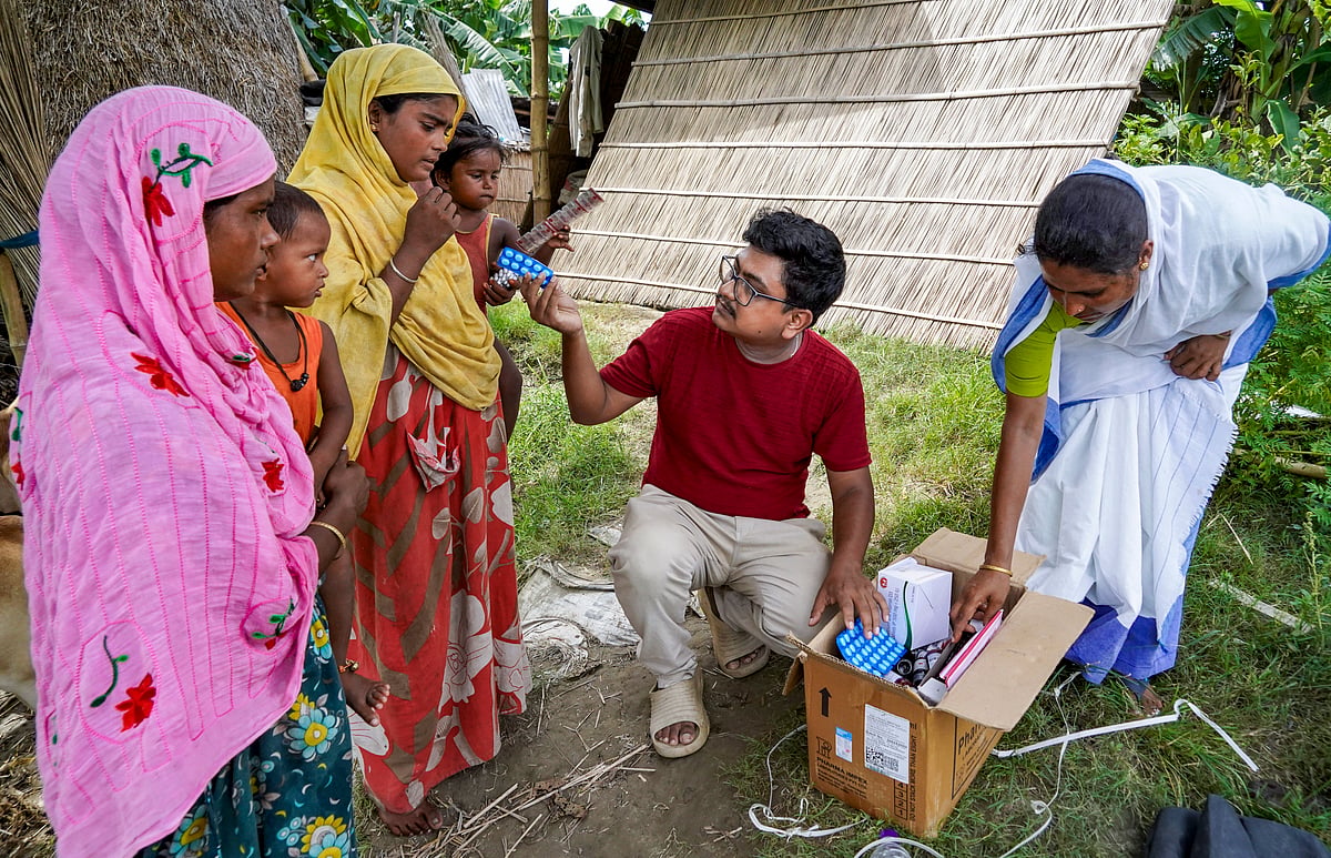Medicines being distributed in Assam.