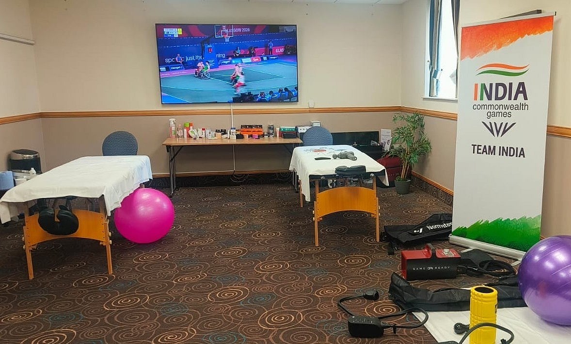 A view of the no-frills medical hub for the Indian contingent in Glasgow