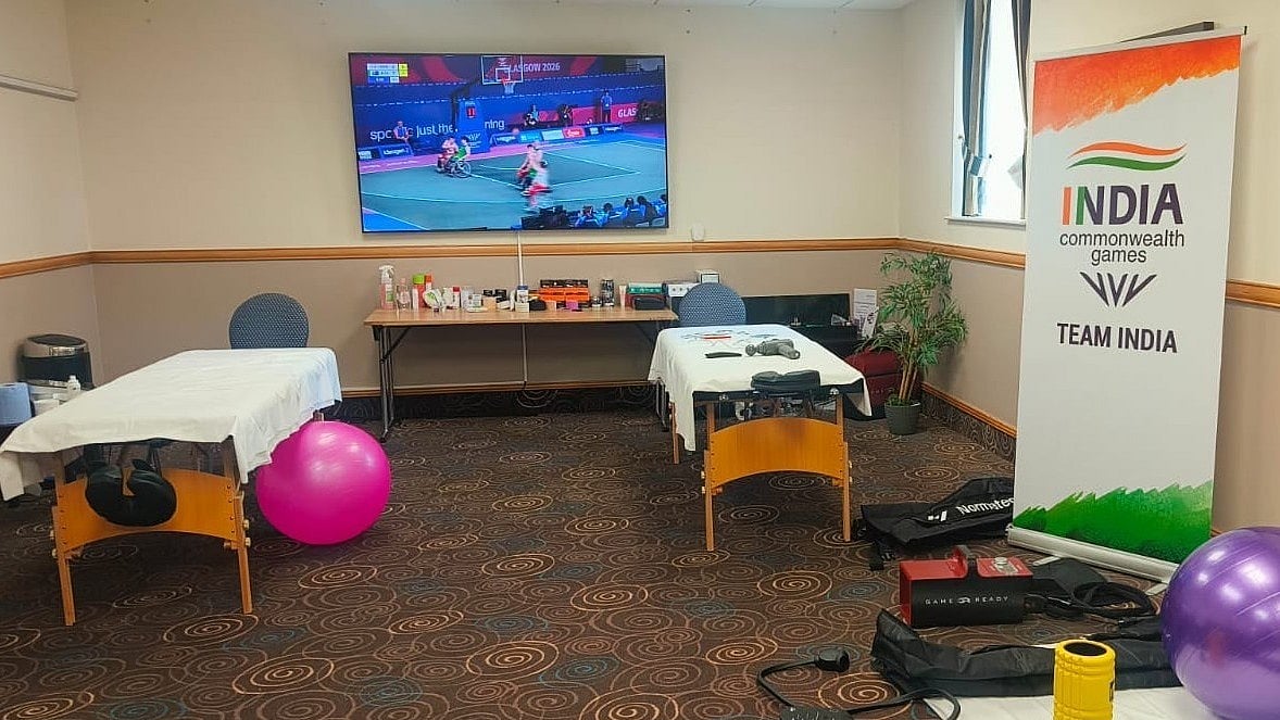 A view of the no-frills medical hub for the Indian contingent in Glasgow