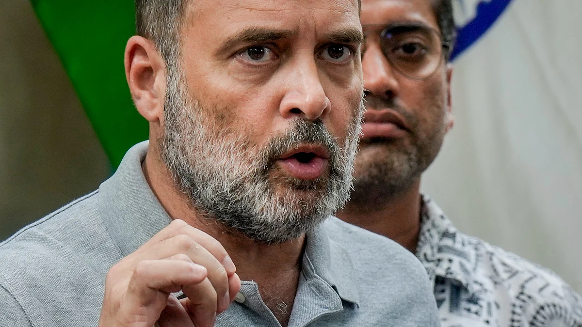 Rahul Gandhi addresses a press conference in New Delhi.