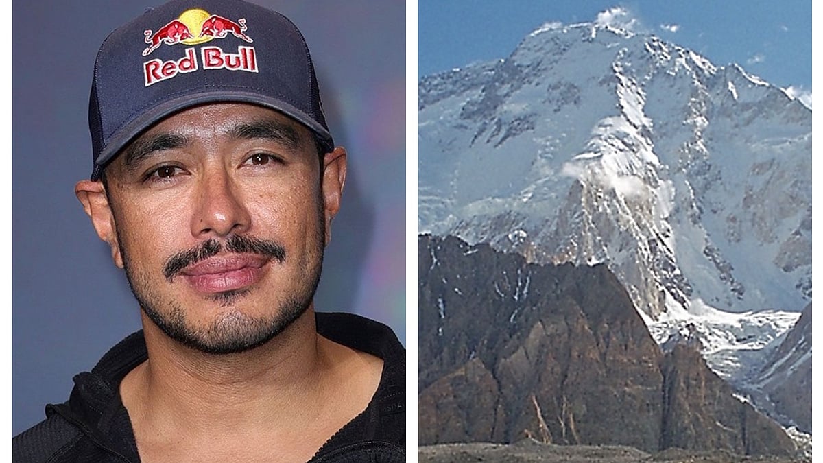 Nirmal Purja and a frontal view of Broad Peak