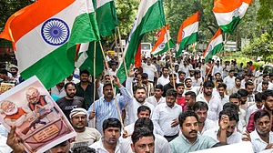 An IYC march to Jantar Mantar against Amit Shah over police action on students, New Delhi, 30 July