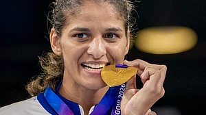 India's Jaismine Lamboria with the gold medal.
