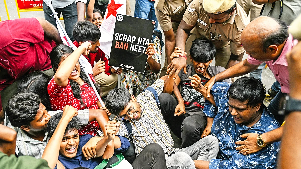 Police detain students protesting the NEET paper leak in Chennai